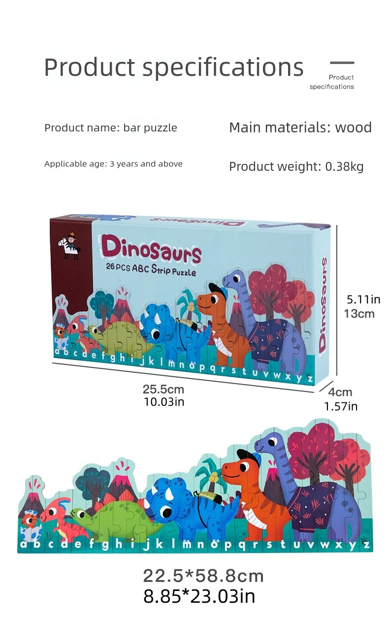 Enlightenment 26 Letters Striped Puzzles Children's Educational Toys Early Cognitive Double-sided Cartoon Animal Jigsaw