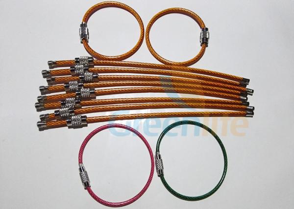 Stainless Steel Wire Lanyard Accessories Colored PU Coated Wrist Band With Lock Loop