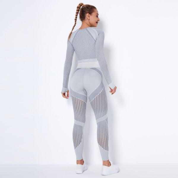 Спортзал рукава водоемких женщин длинный установил неубедительный безшовный набор спортзала йоги