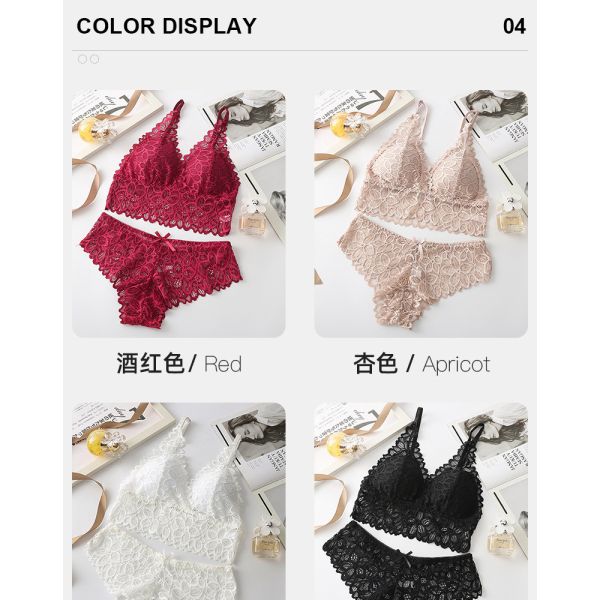 Women Lingerie Set Underwear Sexy Lace Wire-free Bra Set Gather Seamless Triangle Cup Bra Underwear Women's Small Breast