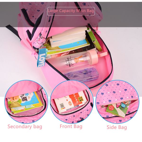 3pcs Set Primary Student Girls Backpack School Bag with Nylon Cartoon Pattern