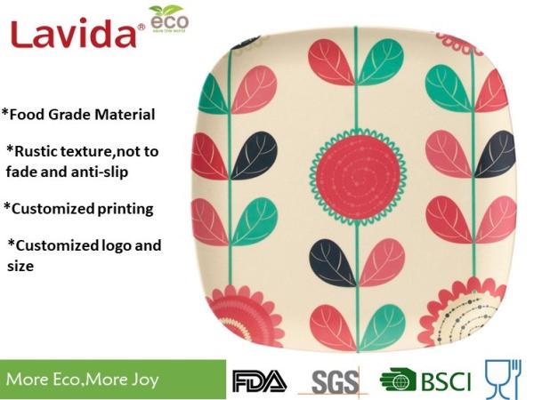 Fancy Flower Style Bamboo Fibre Plates , BPA Free Bamboo Disposable Dinner Plates