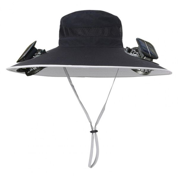 Chapeau de soleil à large bord extérieur avec ventilateur solaire, casquette personnalisée en gros, chapeau de pêche portable
