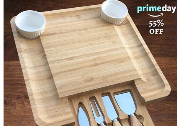 Antibacterial Bamboo Cheese Board With Knives Wood Charcuterie Platter & Meat Server