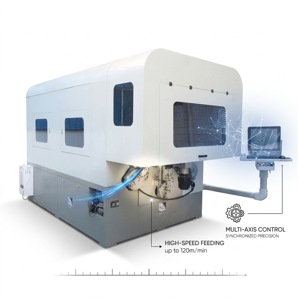 CNC Control Spring Bending Machine 12 Axis With Flexible Safety Cutter