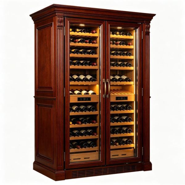 Dual-Zone Solid Wood Wine Cooler Cabinet With Digital Control Glass Doors