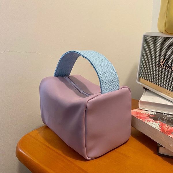Handheld New Pastel-Colored PU Leather Large Capacity Makeup Bag Organizer Storage Pouch Cosmetics Women's Toiletry Bag