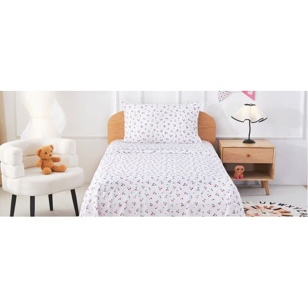 Kids Twin Sheet Set with Little Cherry Pattern,Breathable Silky Soft Microfiber Sheet Set