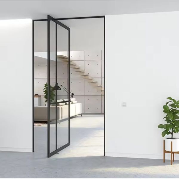 Porte pivotée en verre sans cadre en alliage d'aluminium résistante à la corrosion, facile à nettoyer