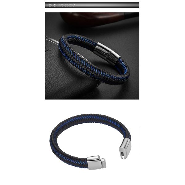 Braided Leather Bracelets For Men,Leather Bracelets Fashion Magnetic Clasp 7.5-8.5 Inch