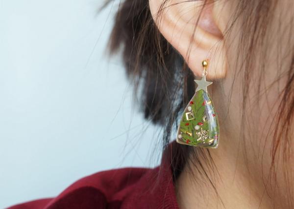 Christmas Tree Green + Red Clip-on Earrings Woman 14k Gold Lighted For Girl Friend
