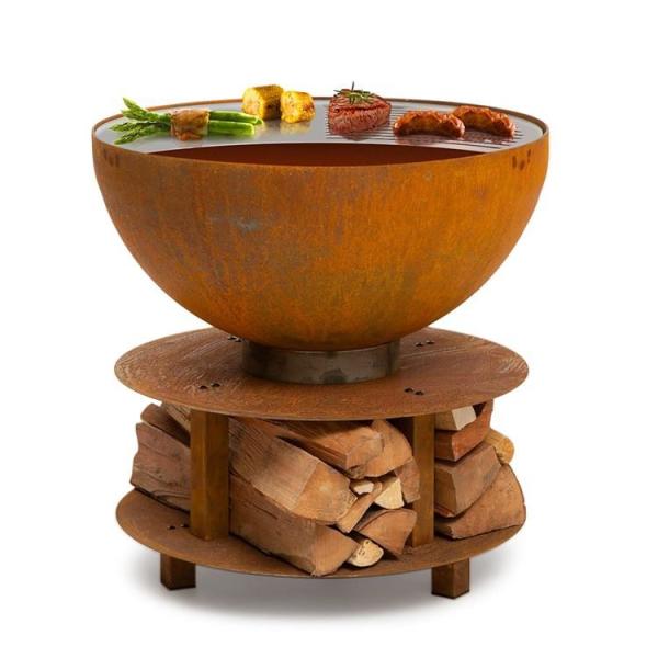 Assado redondo de aço de acampamento da bacia de fogo de Rusty Firewood Storage Brazier Corten