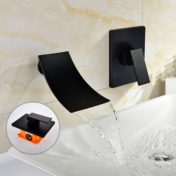 Hot and Cold Brass Valve Core Shower Tap Mixers for Matte Black Wall Basin Tap Faucet