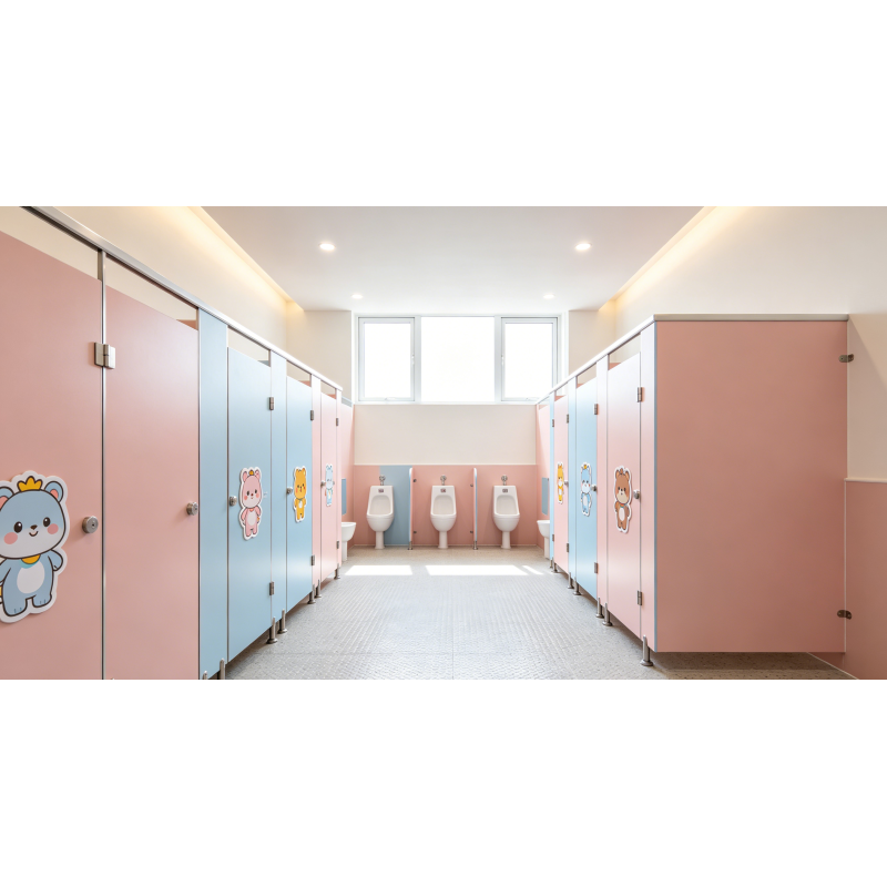 HPL Toilet Cubicles Colorful Design Easy to Clean for Kindergarten Public Washroom
