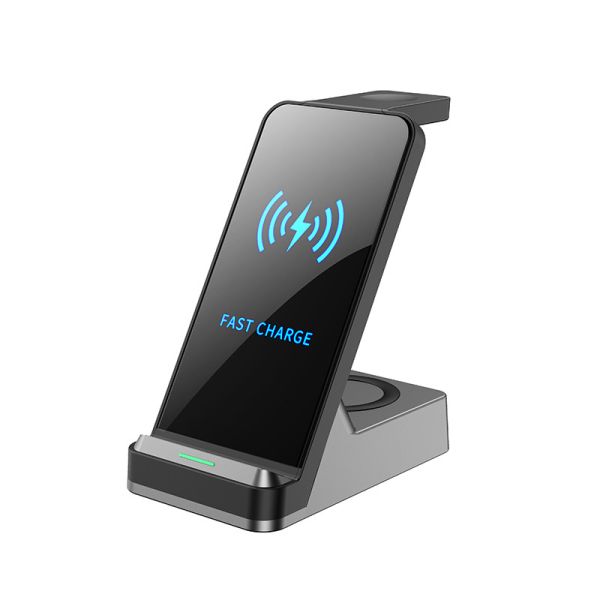 3 In1 Fast Qi Wireless Charger Holder 15w Magnetic Charger for Mobile Phone Iwatch Custom Led Logo and 5V/2A Output