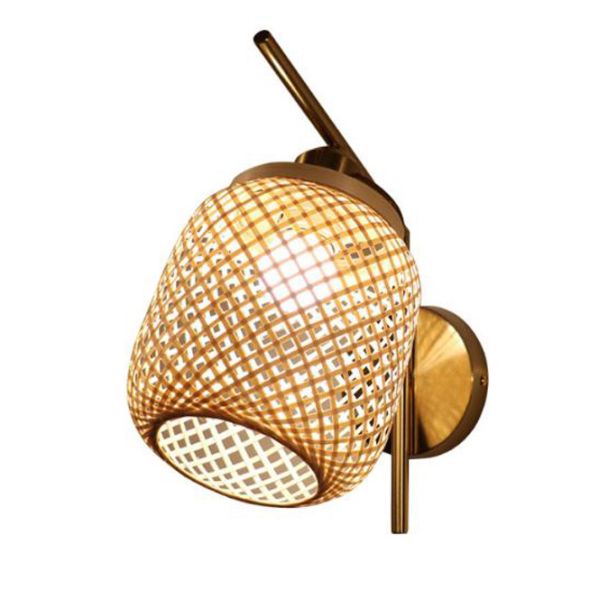 Handmade Rattan Wall Lights , 3500K Wicker Rattan Lamp Switch Control