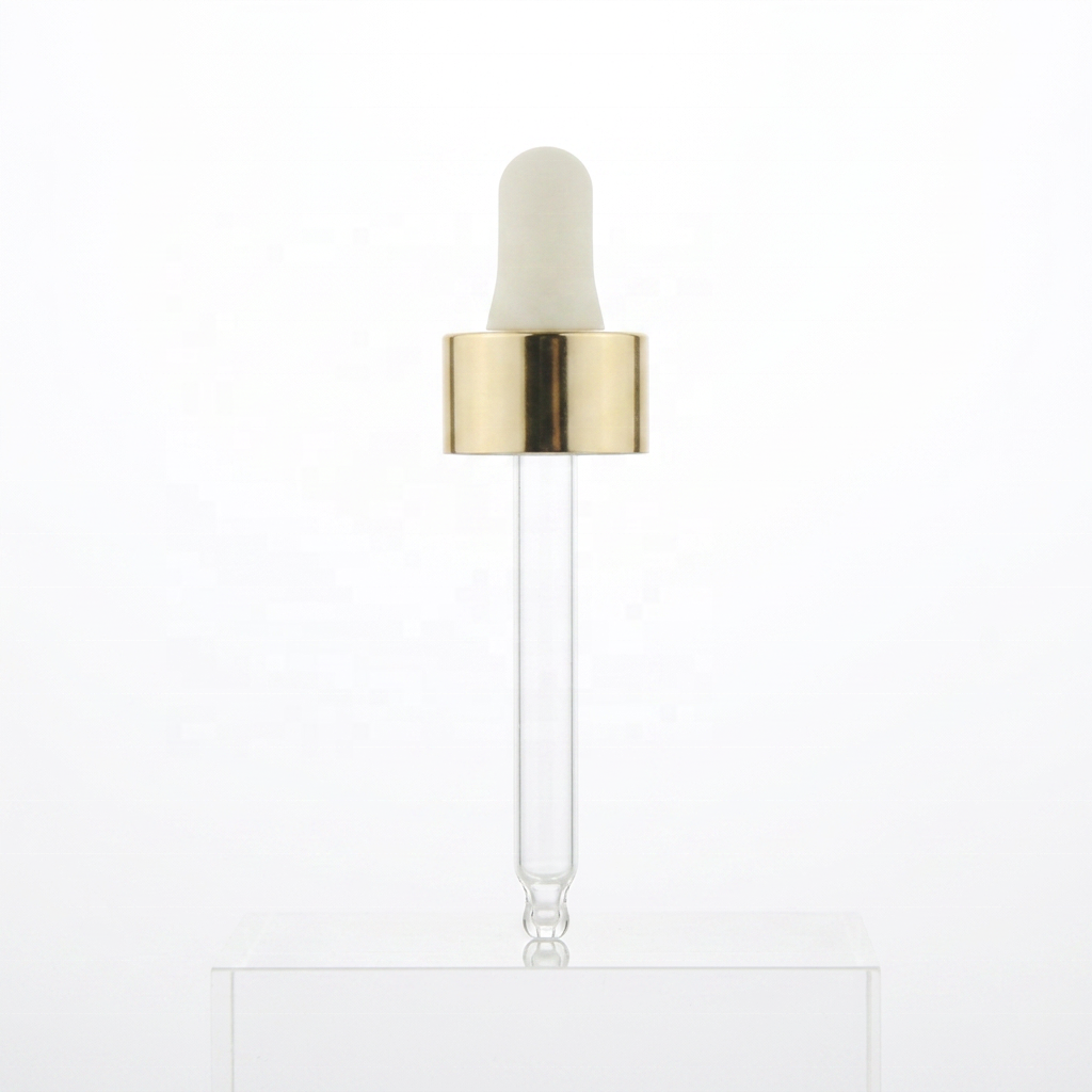 BOS003 20/400 Cosmetic Dropper Assembly Gold Metal Aluminum Collar Rubber Bulb Glass Pipette Dropper Accessories