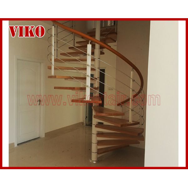 Spiral Staircase VH10S  Spiral Stainless Steel Stair Tread Beech Curved Glass Handrail 304 Stainless Steel Railing Glass