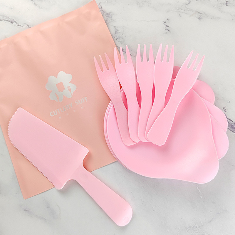 Disposable Plastic Cake Cutlery Set Party Used Birthday Suit with Knife and Fork Set