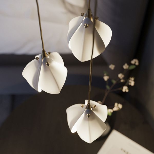 Nordic Simple Ceramic Magnolia Chandelier Department Bedroom Headboard Stairroom Petal Light