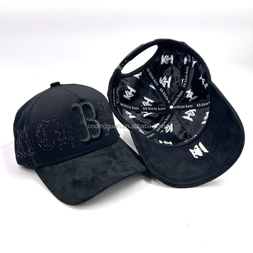 5 Panels Sports Baseball Caps Style Gorgeous Rhinestone Embellished Diamantes Negros Luxurious Suede