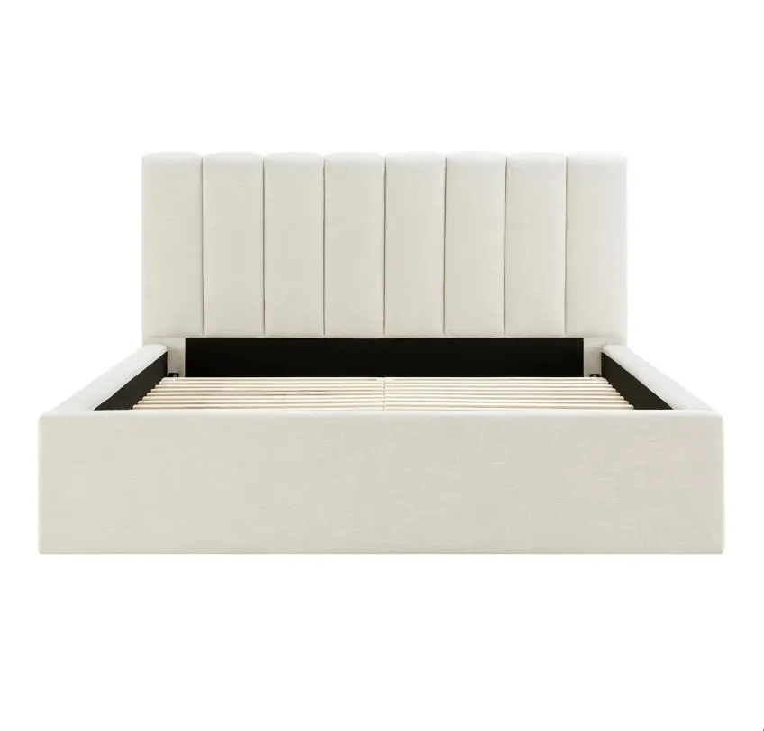 Modern Style Double Bed with Grey Leather Headboard