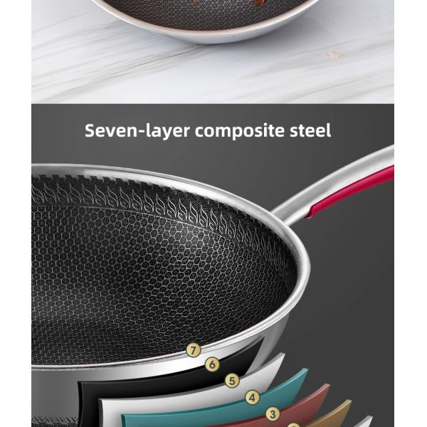 Hot Selling Kitchen 32cm Induction Wok Pan SUS 304 Stainless Steel Honeycomb Non-stick Frying Pan