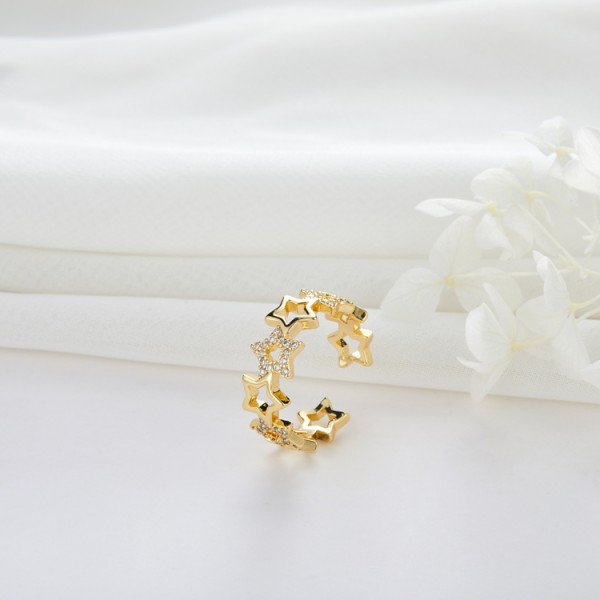 14K Gold Plated Jewelry Dainty CZ Micro Pave Cubic Zirconia Adjustable Ring Women