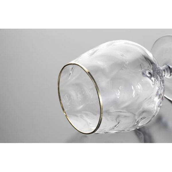 Hammered Unusual Brandy Cognac Glasses 16 Ounces Hand Blown With Gold Silver Rim