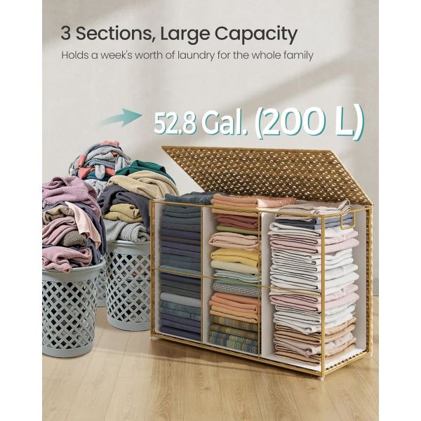 Laundry Hamper With Lid, 23.8 Gallon (90 L) Synthetic Rattan Clothes Laundry Basket With Lid And Handles, Foldable, Removable Liner, Goose Yellow