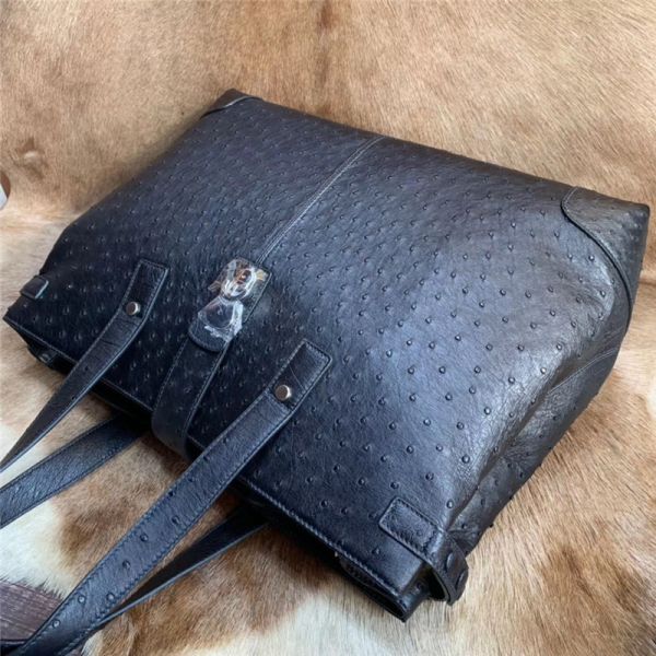 Authentic Real Ostrich Skin Businessmen Travel Duffle Purse Large Shoulder Bag Genuine Leather Male Top-handle Handbag