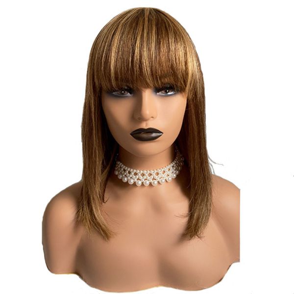 Glueless Bob Wigs 100% Remy Human Hair None Lace Front P4/27 Brazilian Straight