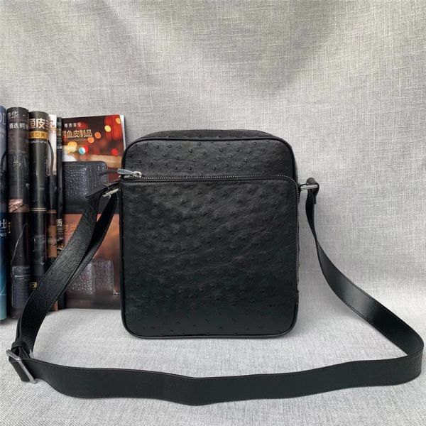 Authentic Ostrich Skin Men Small Casual Flap Purse Genuine Exotic Leather Single Cross Shoulder Bag Male Messenger Bag