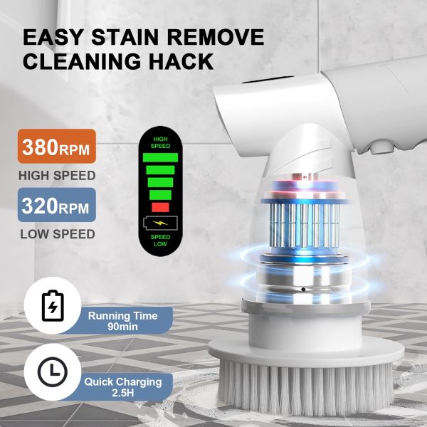 Multifunctional Hand Free 9 In 1 Electric Washing Cleaning Brush With USB Charging