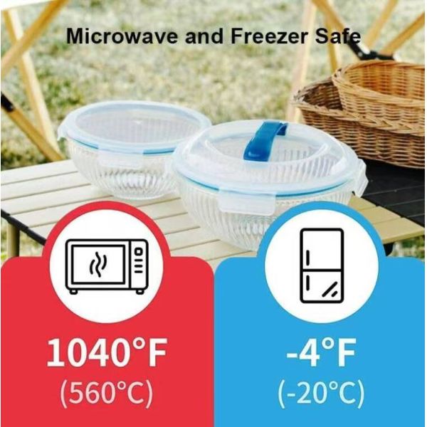 IKOO Striped High Borosilicate Glass Mixing Bowl 180ml-3500ml with PP Lock Lid