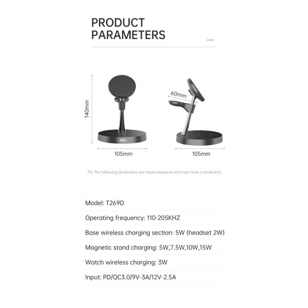 3W Watch Position 15W Base Position складная беспроводная зарядная стойка с корпусом ABS из цинкового сплава