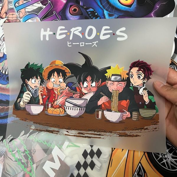Anime Mixed Heroes Izuku Midoriya Monkey D Luffy Sun Wukong Naruto Uzumaki Kamado Tanjiro High Quality Custom Logo Sticker – Vinyl Film Dtf Print Heat Transfers Ready To Press Iron On For Clothes