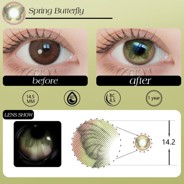 Soft Cosmetic Eye Contacts Green Cosmetic Contact Lenses 14.2mm Diameter