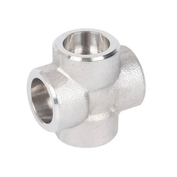 ASME B16.11 Stainless Steel 4-Way Socket Weld Cross Pipe Fitting 3/4 Branch Connection