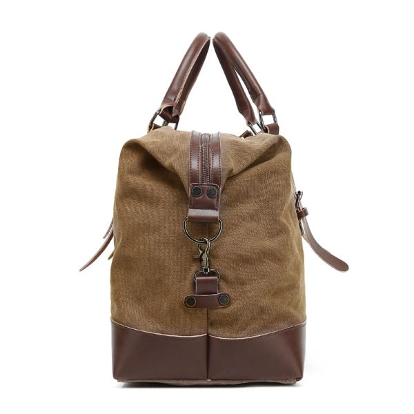 Training Luggage Bags Oversized Waterproof Canvas Genuine Leather Weekend Bag Brown