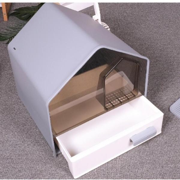 Gray Pink Semi Enclosed Litter Box OEM / ODM Semi Closed Cat Litter Box