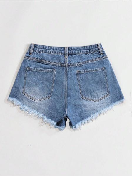 Dark blue ripped denim shorts