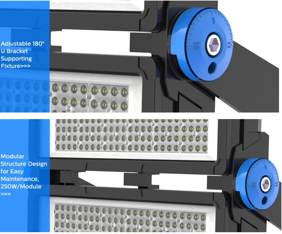 500W DUALRAYS F5 Modular LED Flood Lights IP66 Outdoor Football Tunnel Stadium LED Light