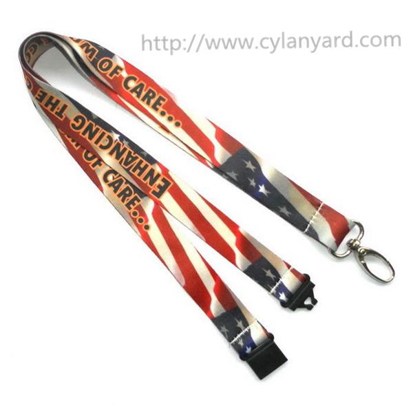 Flat polyester full color American national flag print lanyard, national flag neck lanyard