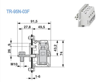 Right Angle Wire Through Panel Terminal Blocks Connector 230A Pitch 25.0mm