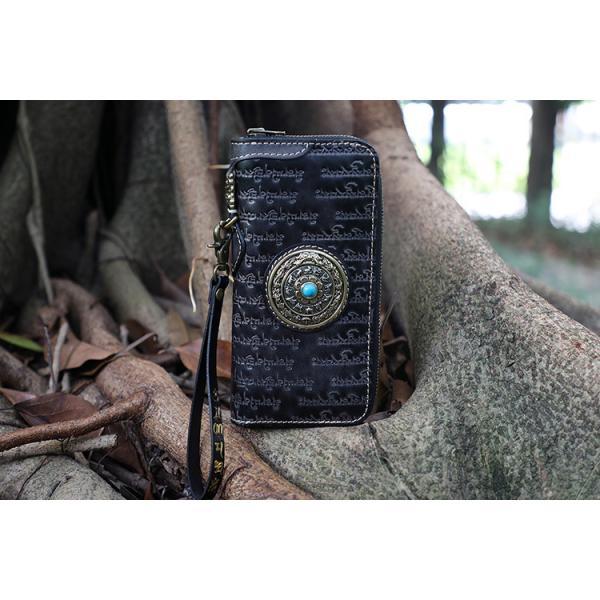 National Style Tibetan Scripture Men And Women'S Genuine Leather Wallet Zipper Clutch Bag Nine-Square Grid Accessories Wallet Mobile Phone Bag Wholesale