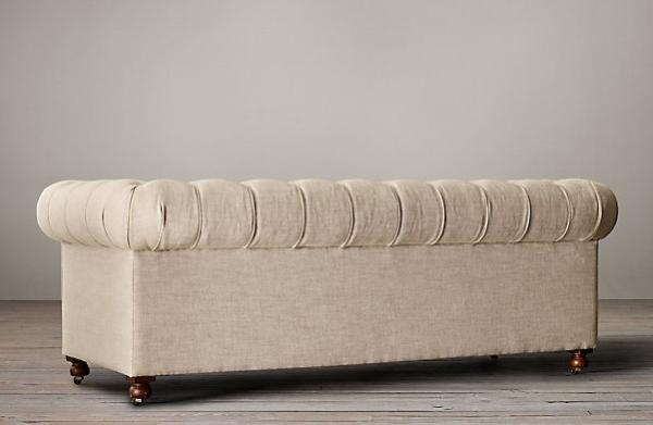 Button tufted french living room sofa event linen fabric wing sofa long back upholstered sofa with armrest