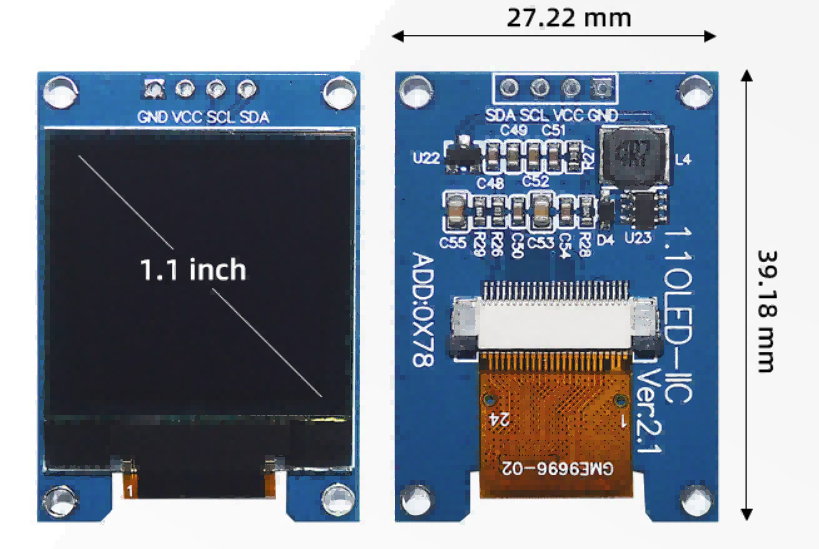 1.1 Inch 64x128 OLED Display SH1107G COG I2C Interface 3.3~5V DC