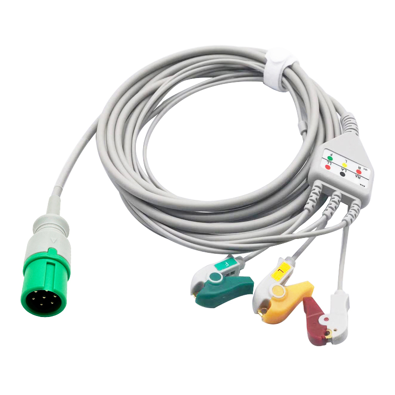 Compatible CONTEC 7 Pin 3/5 Lead ECG Cable, Alligator Clip & Snap Button, AHA & IEC Standard EKG Lead Wire