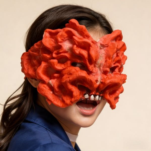 Bloody Red Fungus Mask For Halloween, Horror Cosplay Prop Mask For Costume Party, Fungal Infected Latex Mask For Men & Women, Red, One Size